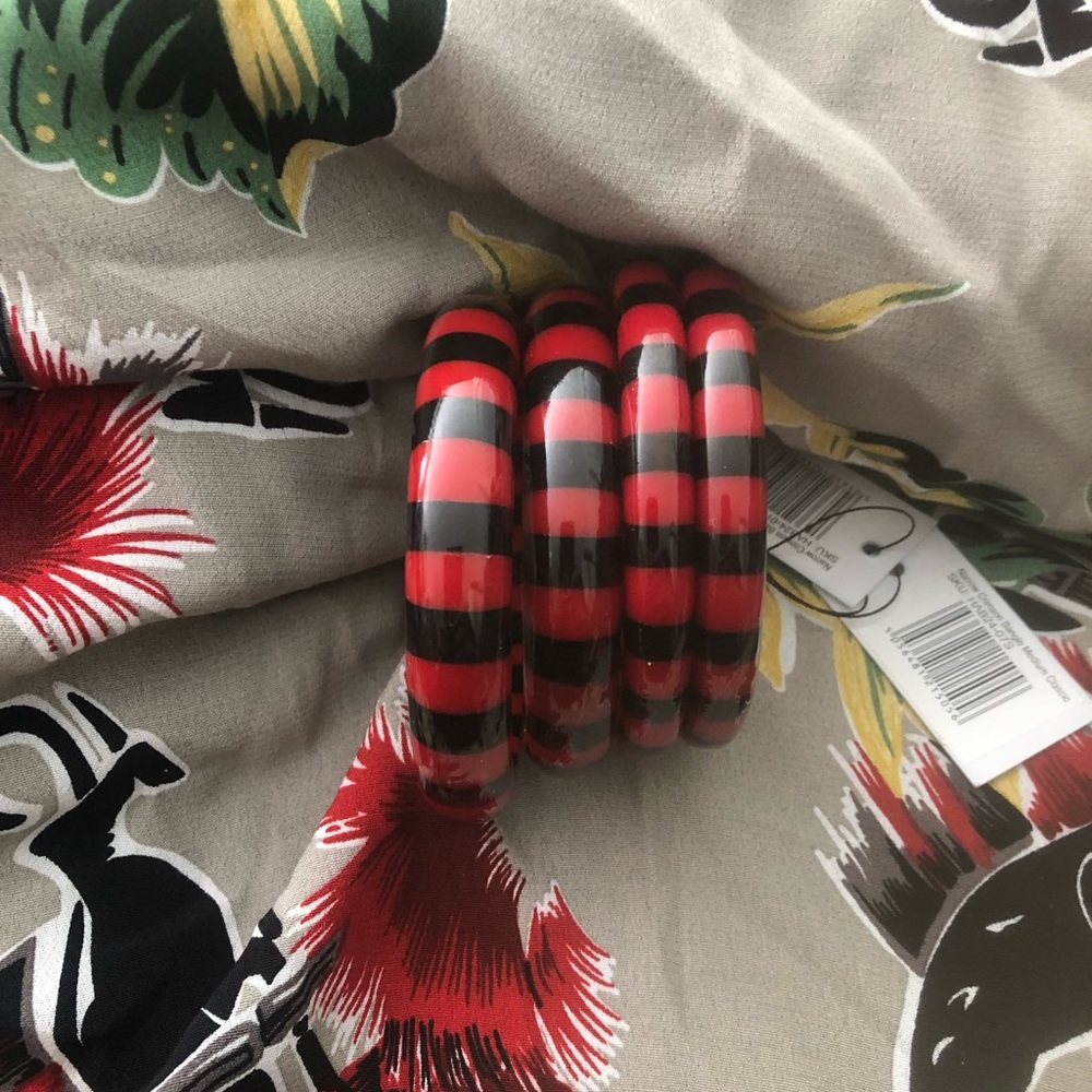 Splendette Red and Black Striped Bangles Set of 4 Classic